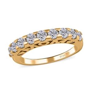 Moissanite half eternity band "mom" ring in gold over sterling silver.
